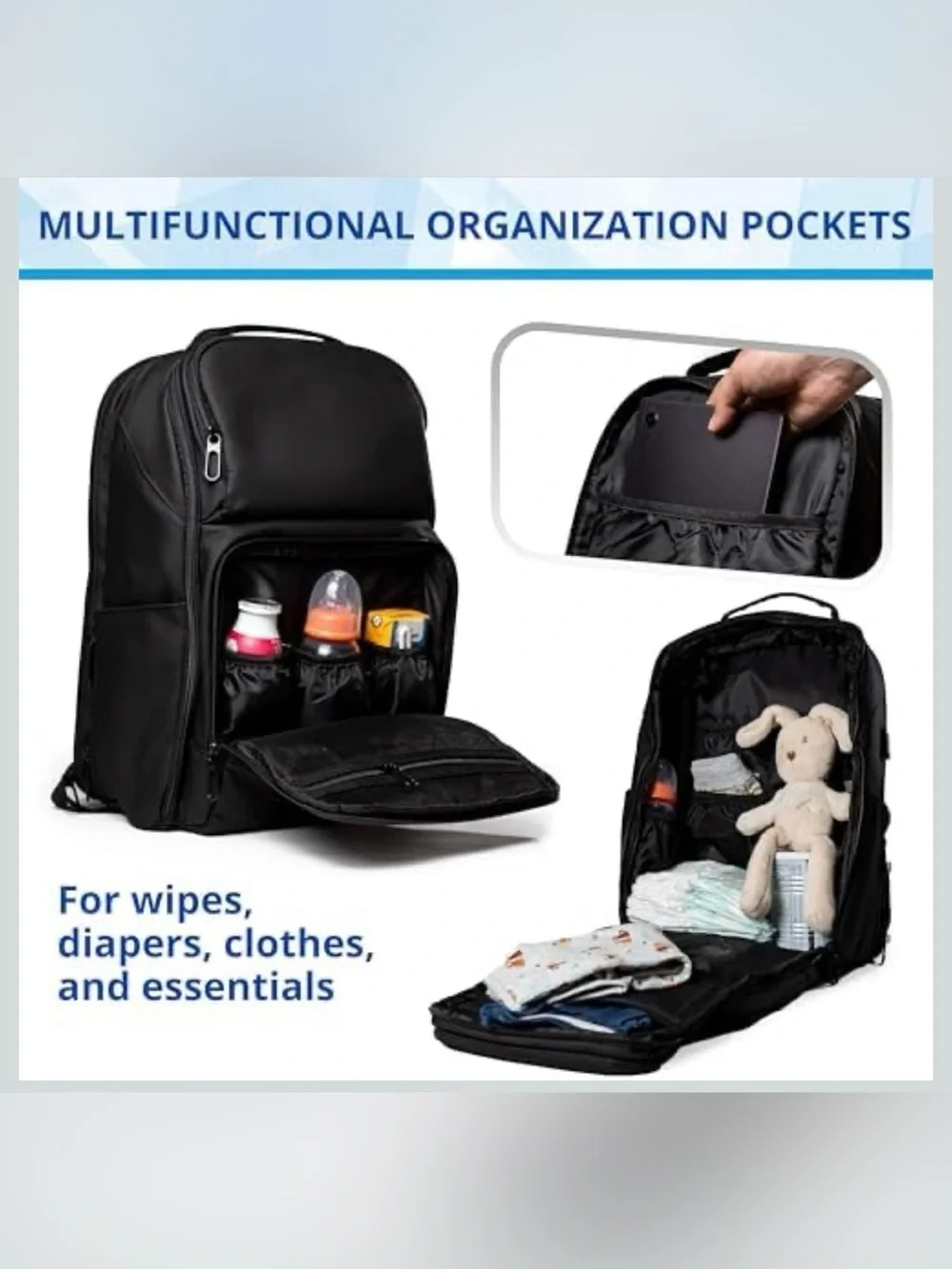 Diaper Bag Backpack – Baby Bag With USB Port, Changing Pad, Laptop Pocket